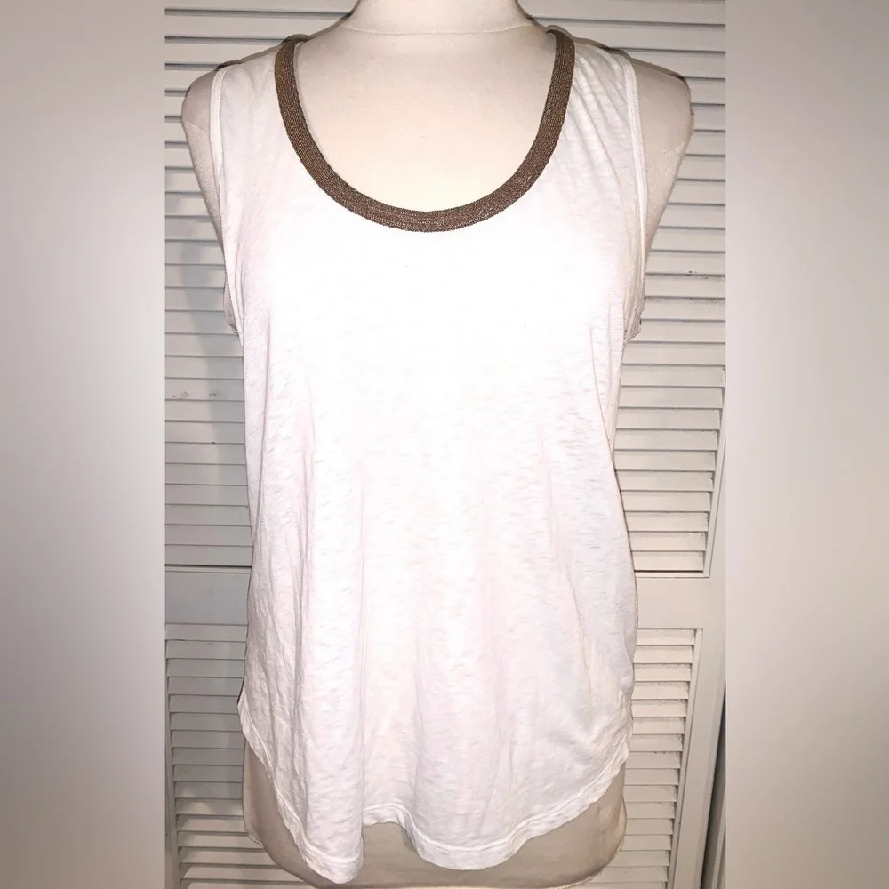 J. Crew gold Beaded Neckline Tank Top cream size Large